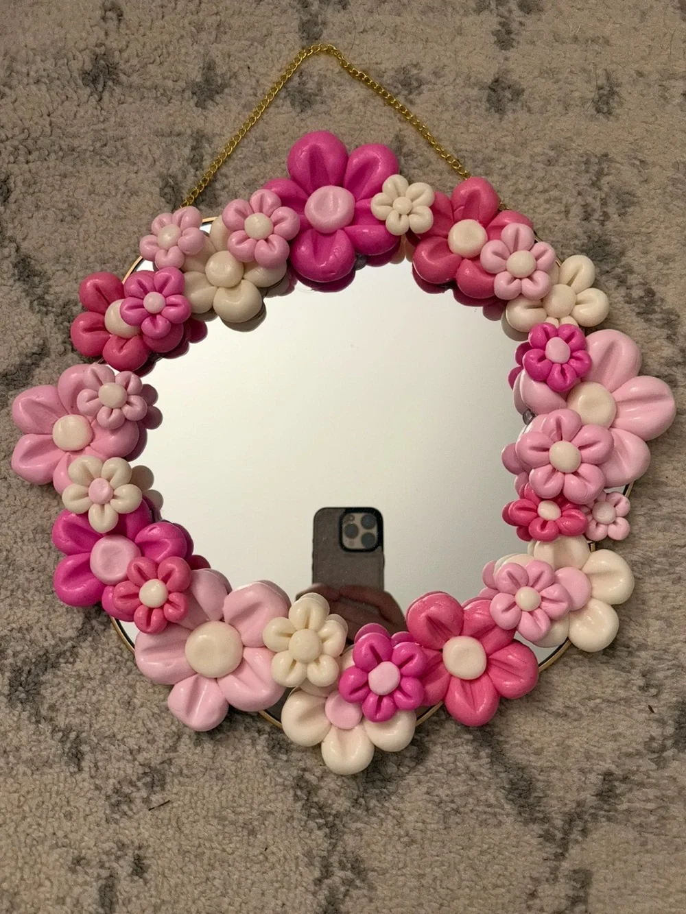 Pink Floral Round Wall Handmade Mirror